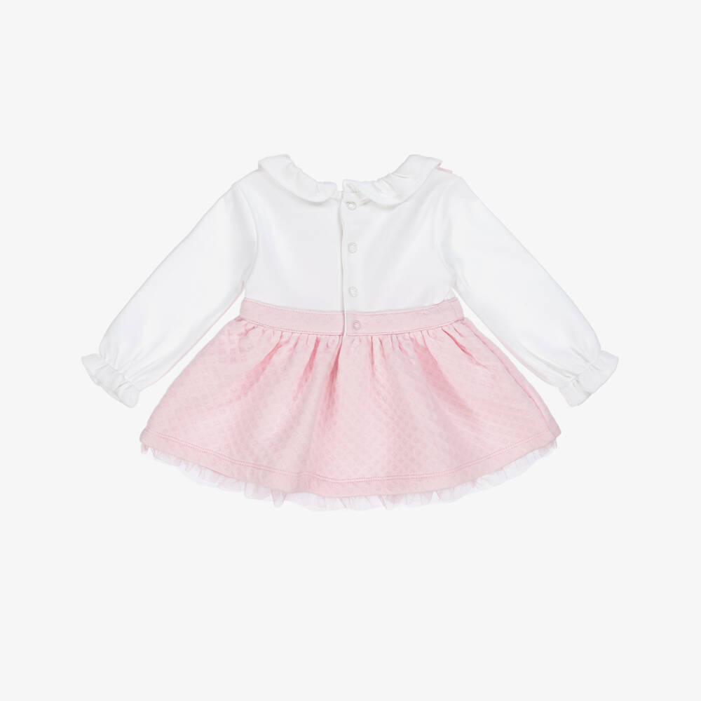 Tutto Piccolo-Girls Pink & White Cotton Dress & Tights Set | Childrensalon Outlet