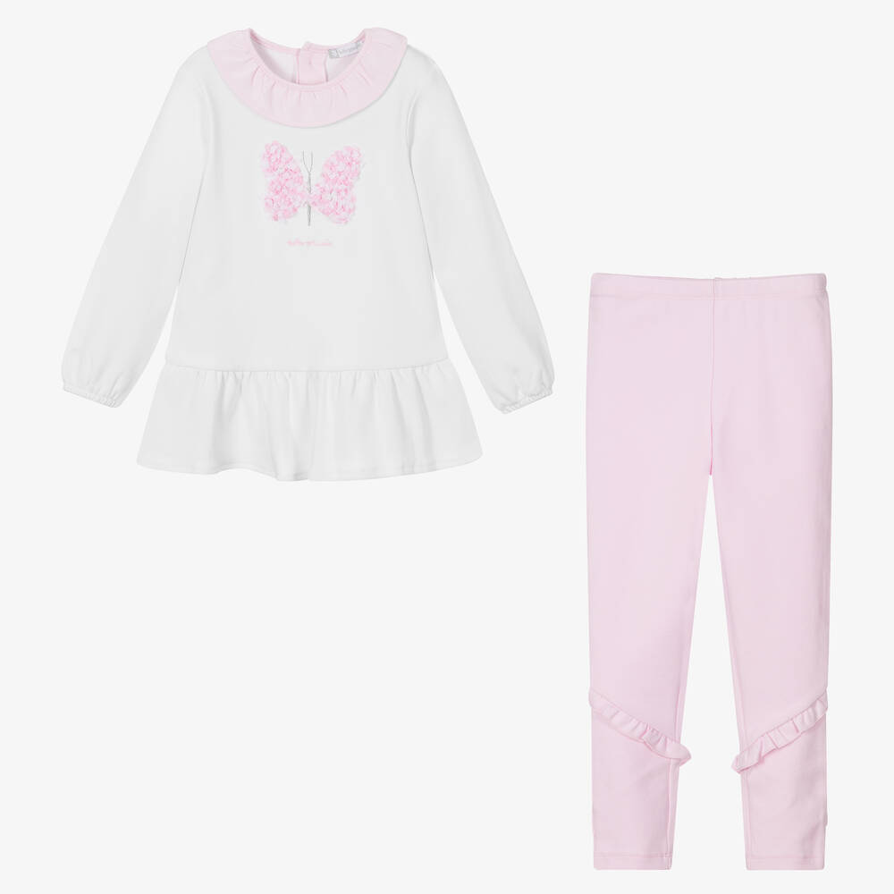Tutto Piccolo-Белый топ и розовые легинсы для девочек | Childrensalon Outlet