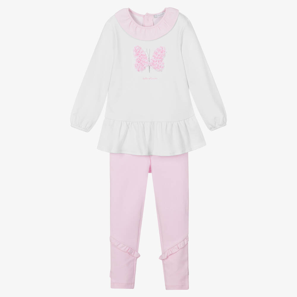 Tutto Piccolo - Girls Pink & White Leggings Set | Childrensalon