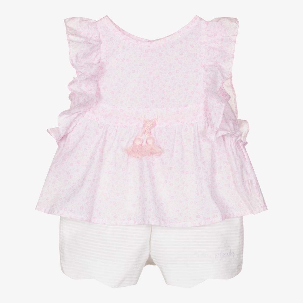 Tutto Piccolo - Girls Pink & White Shorts Set | Childrensalon
