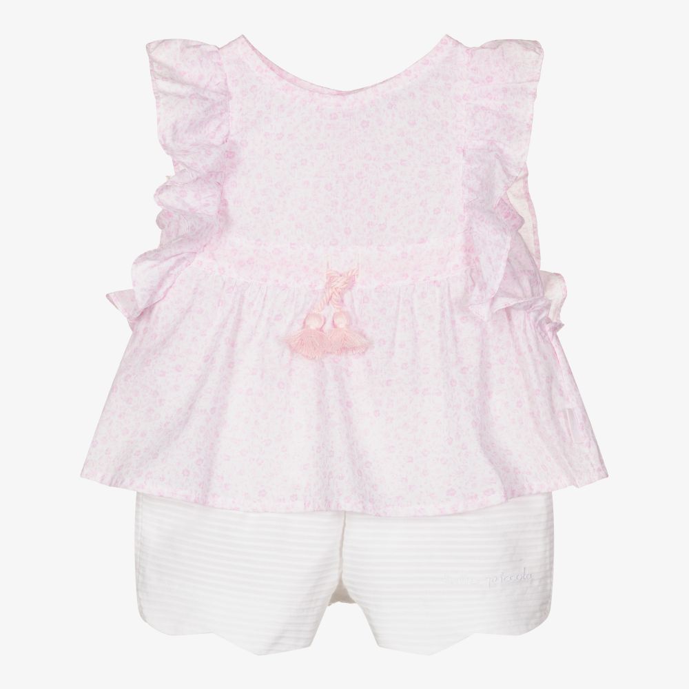 Tutto Piccolo-Girls Pink & White Shorts Set | Childrensalon Outlet