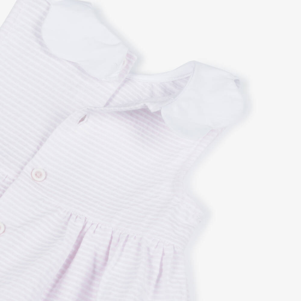 Tutto Piccolo-Girls Pink & White Stripe Dress with Scalloped Collar | Childrensalon Outlet