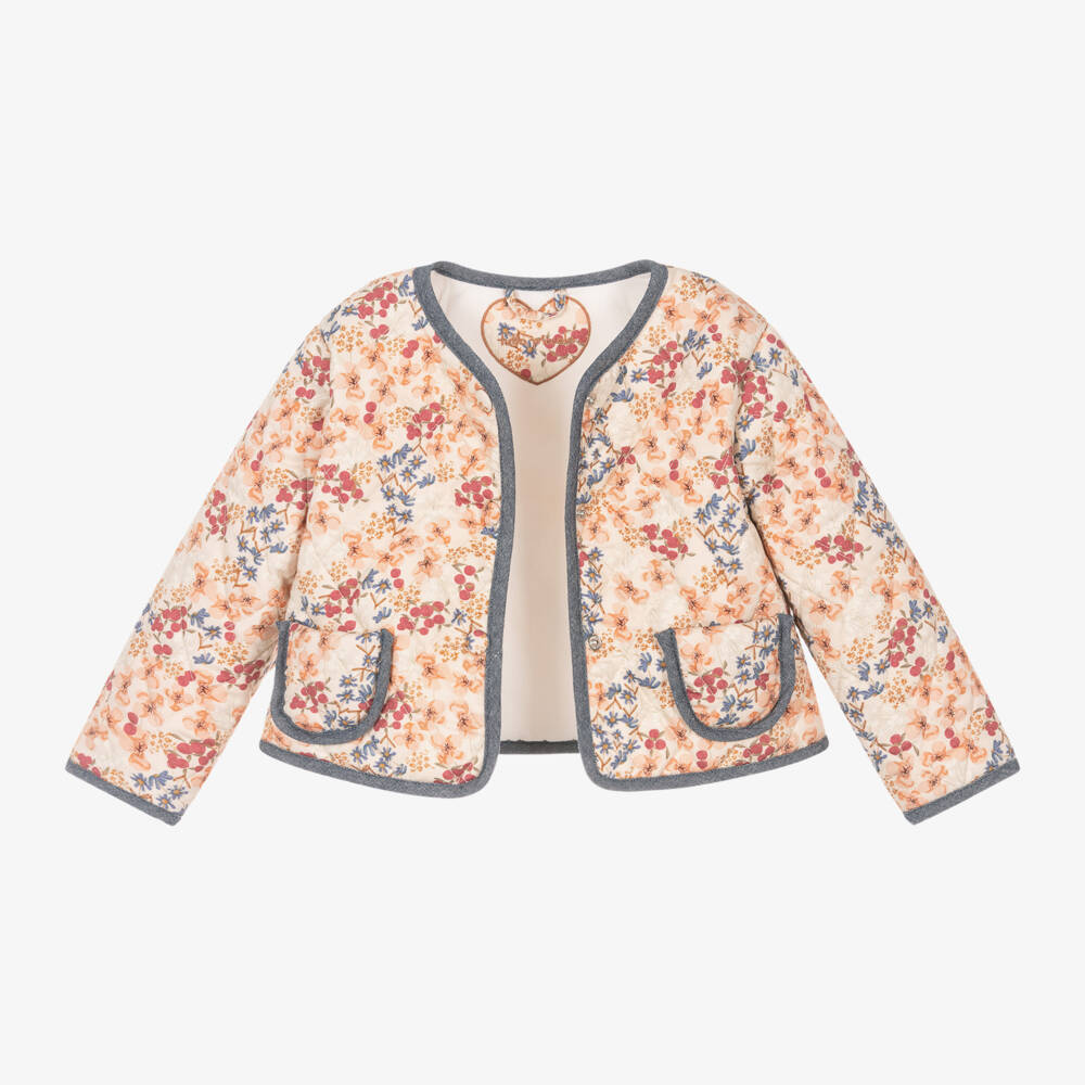 Tutto Piccolo-Girls Quilted Beige Floral Coat | Childrensalon Outlet
