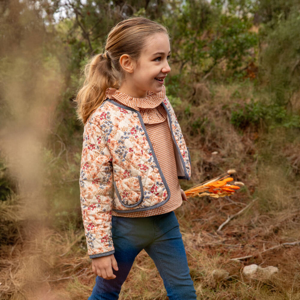 Tutto Piccolo-Girls Quilted Beige Floral Coat | Childrensalon Outlet