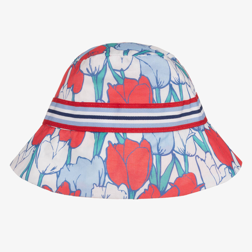 Tutto Piccolo-Girls Red & Blue Floral Cotton Hat | Childrensalon Outlet