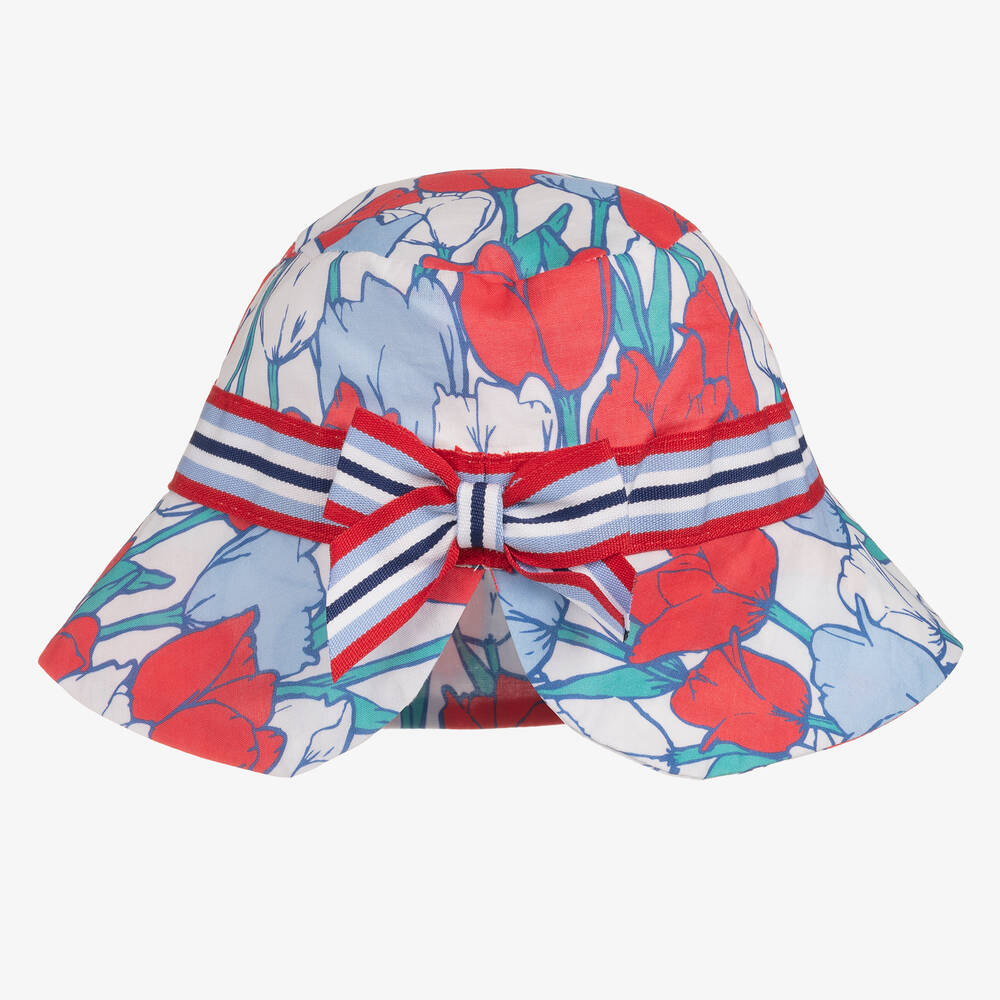 Tutto Piccolo-قبعة أطفال بناتي قطن مقلم لون أحمر وأزرق | Childrensalon Outlet