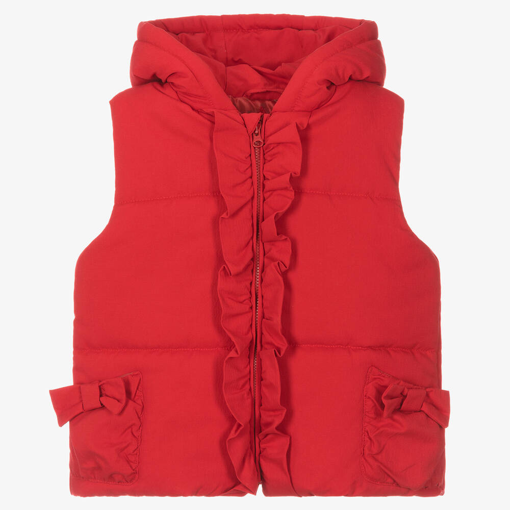 Tutto Piccolo - Girls Red Bow Padded Gilet | Childrensalon