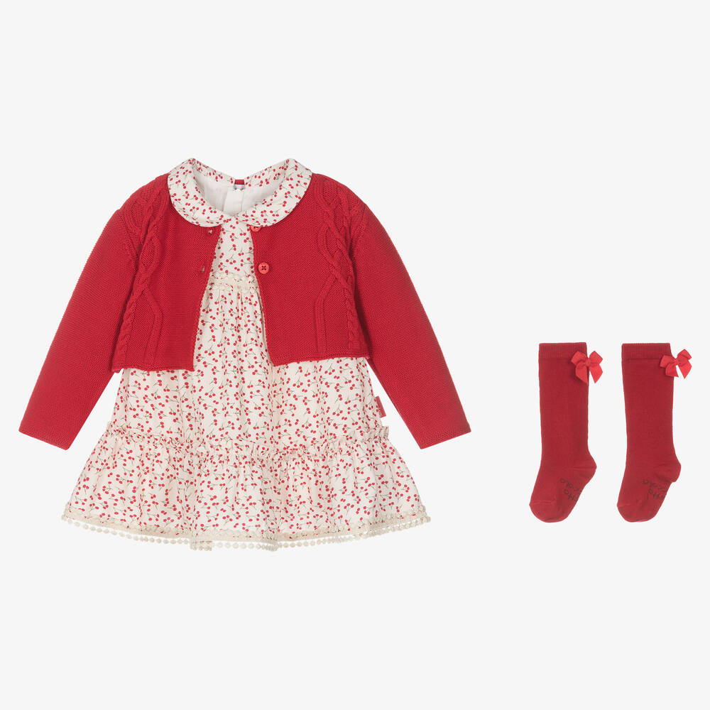 Tutto Piccolo - طقم فستان فيسكوز تويل ومزيج قطن محبوك لون أحمر | Childrensalon