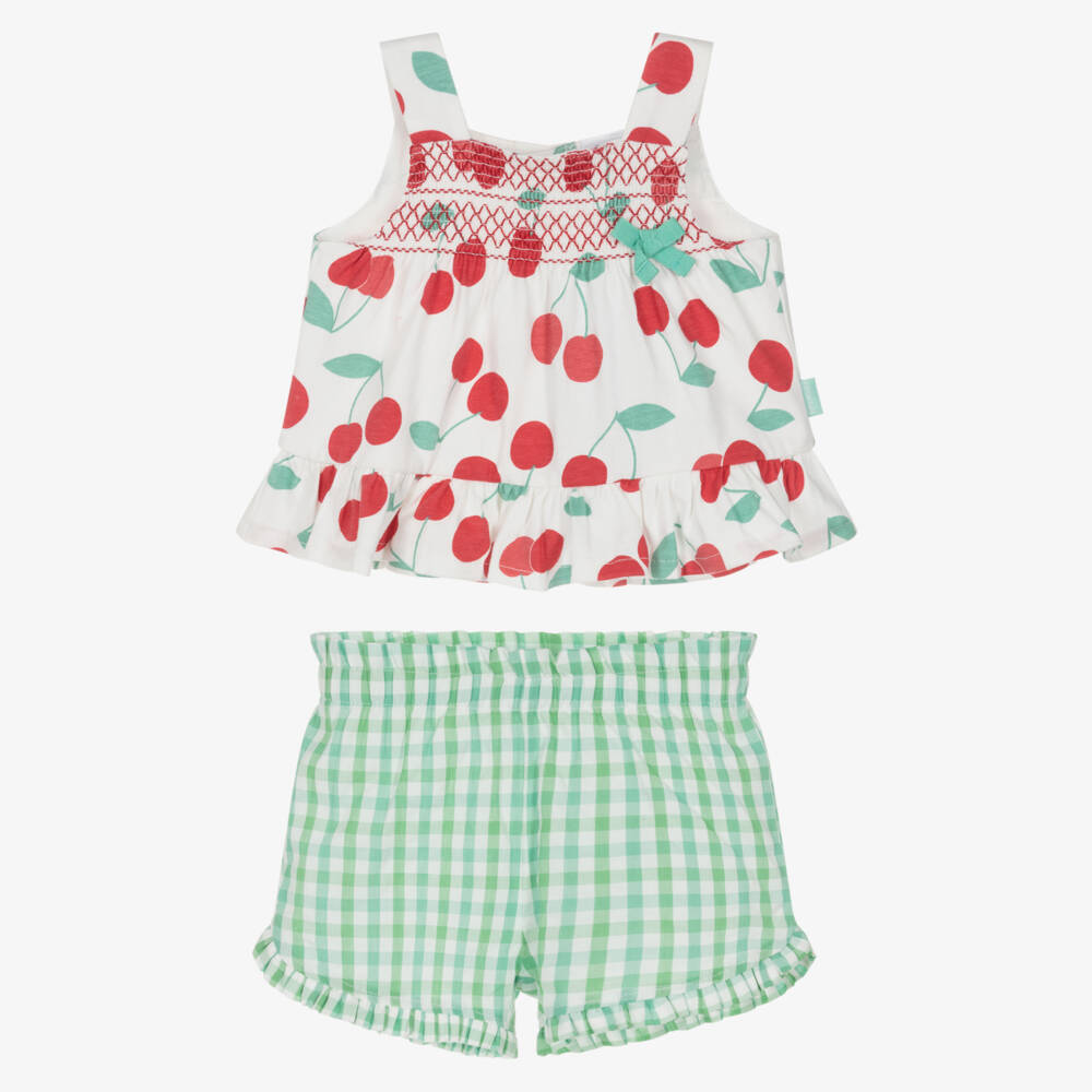 Tutto Piccolo-Girls Red Cherry Print & Green Gingham Shorts Set | Childrensalon Outlet