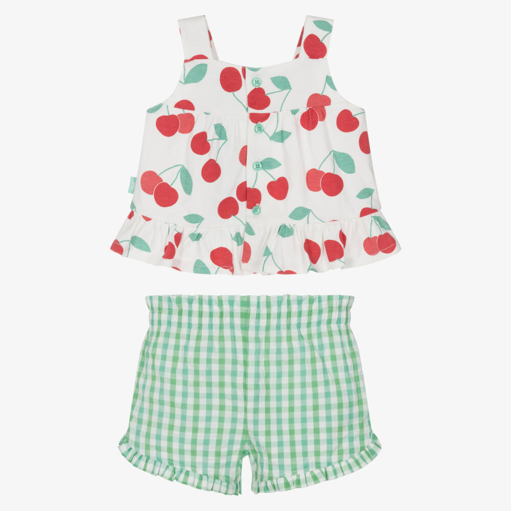 Tutto Piccolo-Girls Red Cherry Print & Green Gingham Shorts Set | Childrensalon Outlet