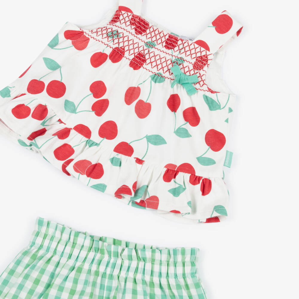 Tutto Piccolo-Girls Red Cherry Print & Green Gingham Shorts Set | Childrensalon Outlet