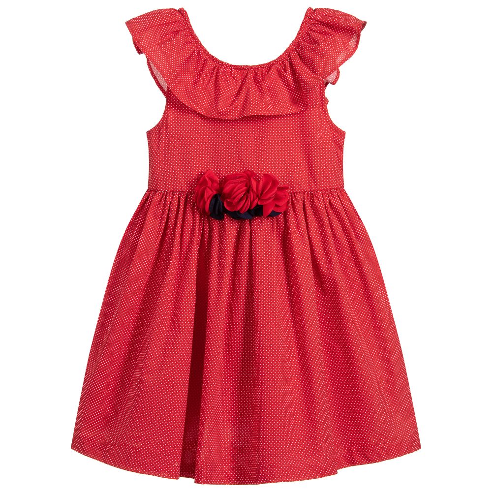 Tutto Piccolo - فستان قطن منقط لون أحمر و أبيض  | Childrensalon