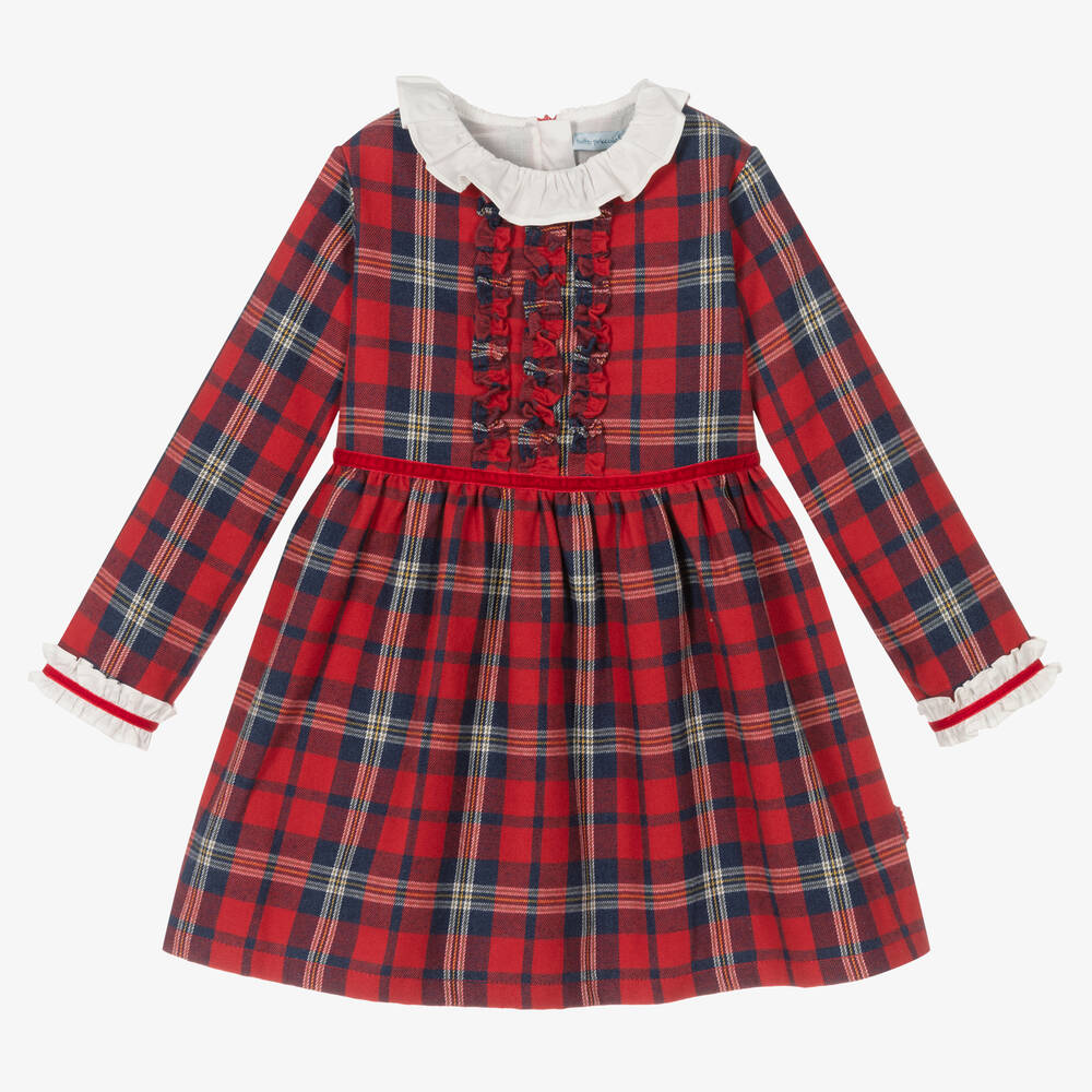 Tutto Piccolo - طقم فستان قطن تارتان لون أحمر وأزرق | Childrensalon
