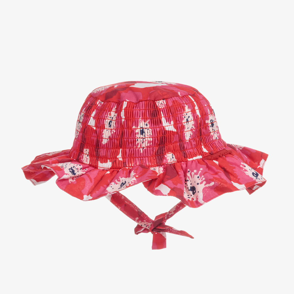 Tutto Piccolo - Girls Red Cotton Floral Hat | Childrensalon