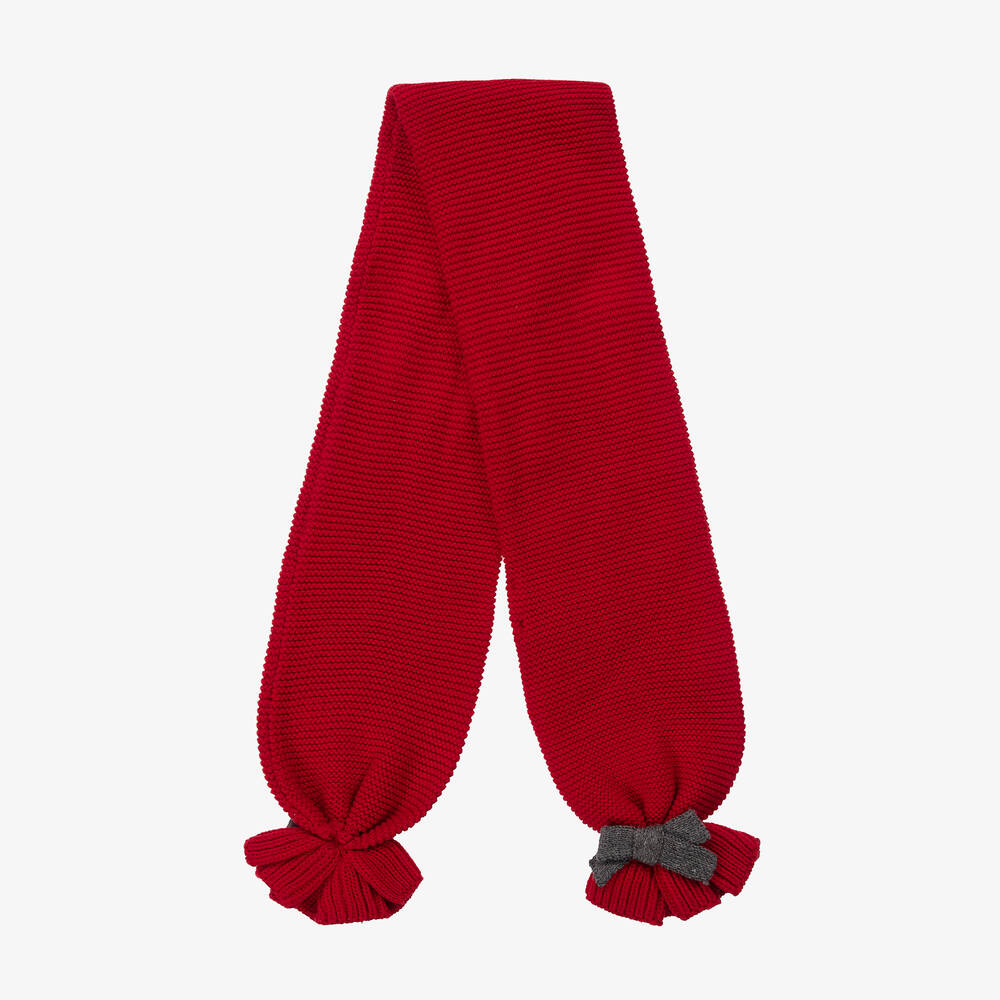 Tutto Piccolo-طقم قبعة وسكارف مزيج قطن محبوك لون أحمر للبنات | Childrensalon Outlet