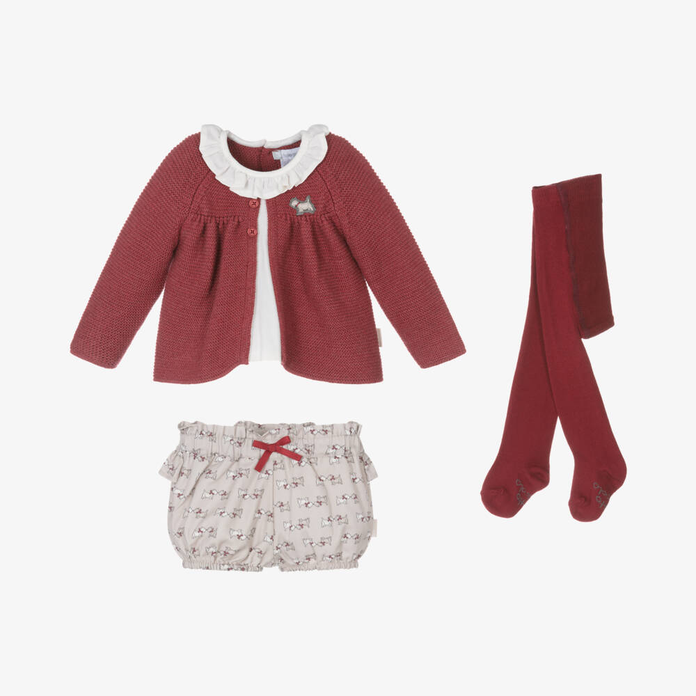 Tutto Piccolo-Girls Red Cotton Knit Shorts Ensemble | Childrensalon Outlet