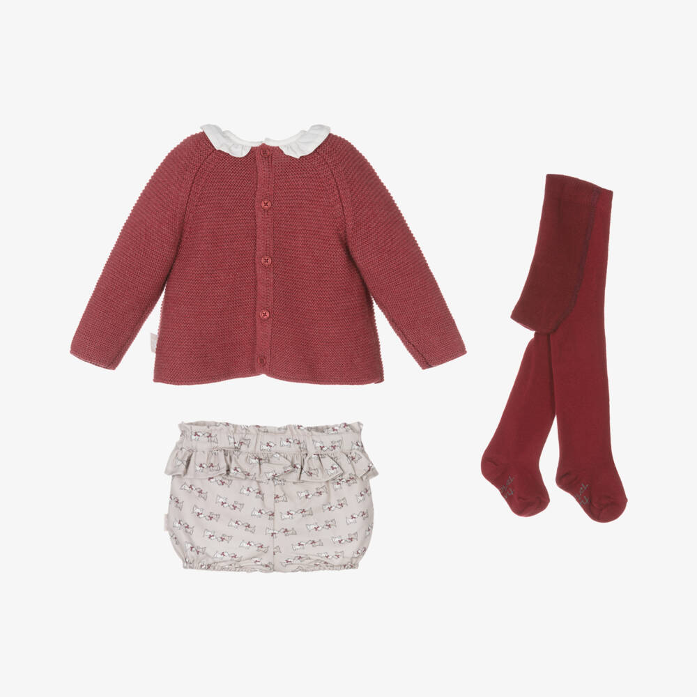 Tutto Piccolo-Girls Red Cotton Knit Shorts Ensemble | Childrensalon Outlet
