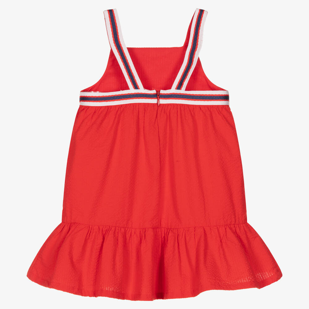 Tutto Piccolo-فستان قطن سيرسوكر لون أحمر | Childrensalon Outlet