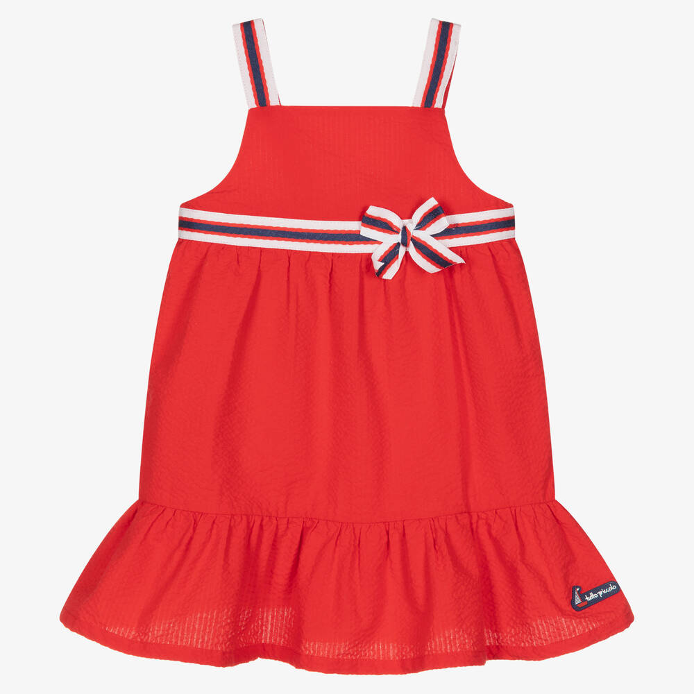 Tutto Piccolo - Girls Red Cotton Seersucker Dress | Childrensalon