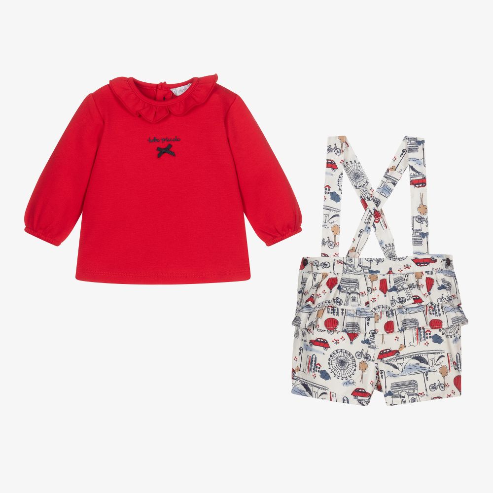 Tutto Piccolo-Girls Red Cotton Shorts Set | Childrensalon Outlet