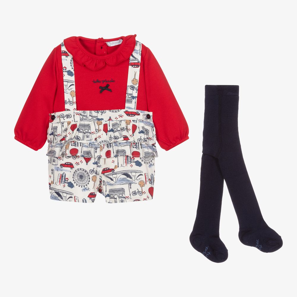 Tutto Piccolo - Красный топ, колготы и шорты из хлопка для девочек | Childrensalon