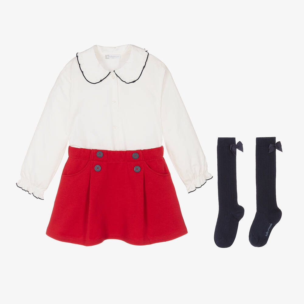 Tutto Piccolo - طقم تنورة قطن لون أحمر وأبيض | Childrensalon