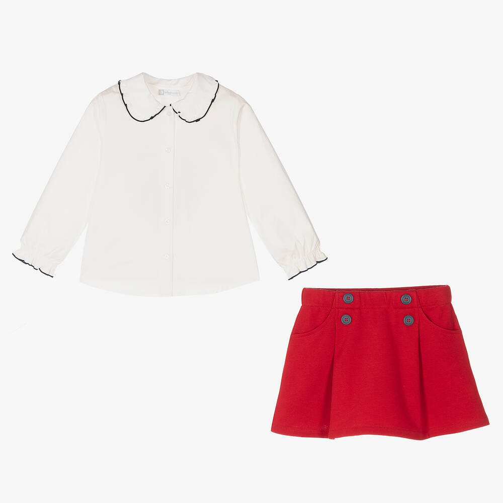 Tutto Piccolo-Girls Red Cotton Skirt Set | Childrensalon Outlet