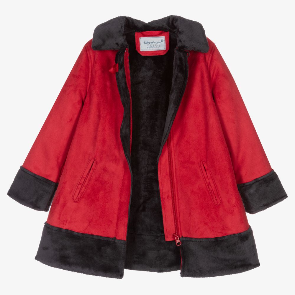 Tutto Piccolo Girls Red Faux Suede Coat Childrensalon Outlet