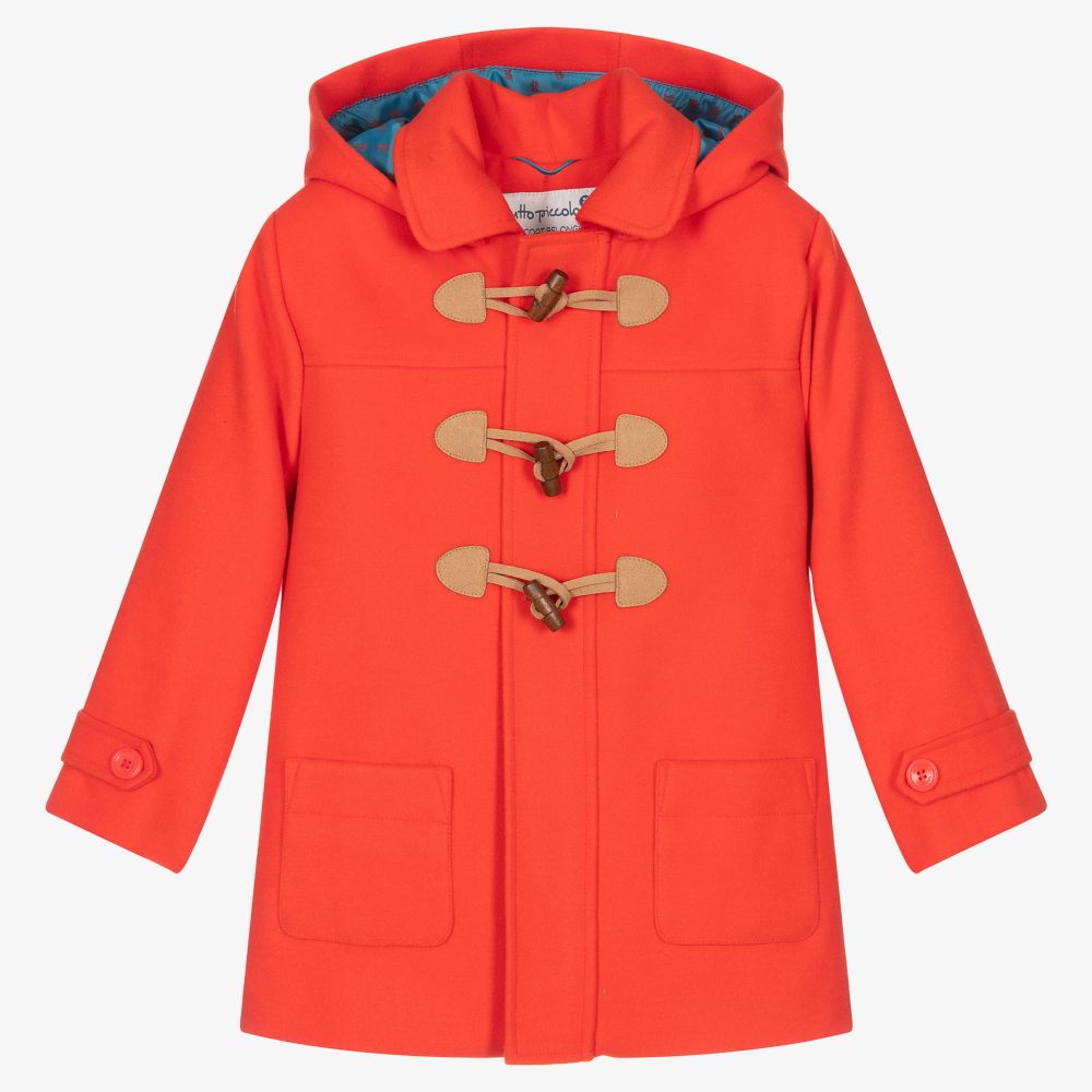 Tutto Piccolo - Girls Red Hooded Duffle Coat | Childrensalon