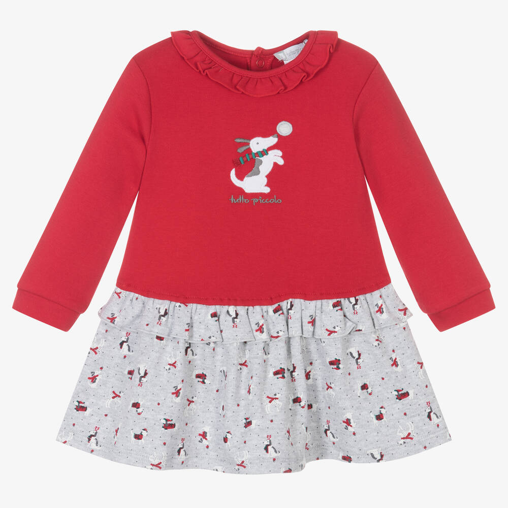 Tutto Piccolo - طقم فستان قطن جيرسي لون أحمر ورمادي | Childrensalon