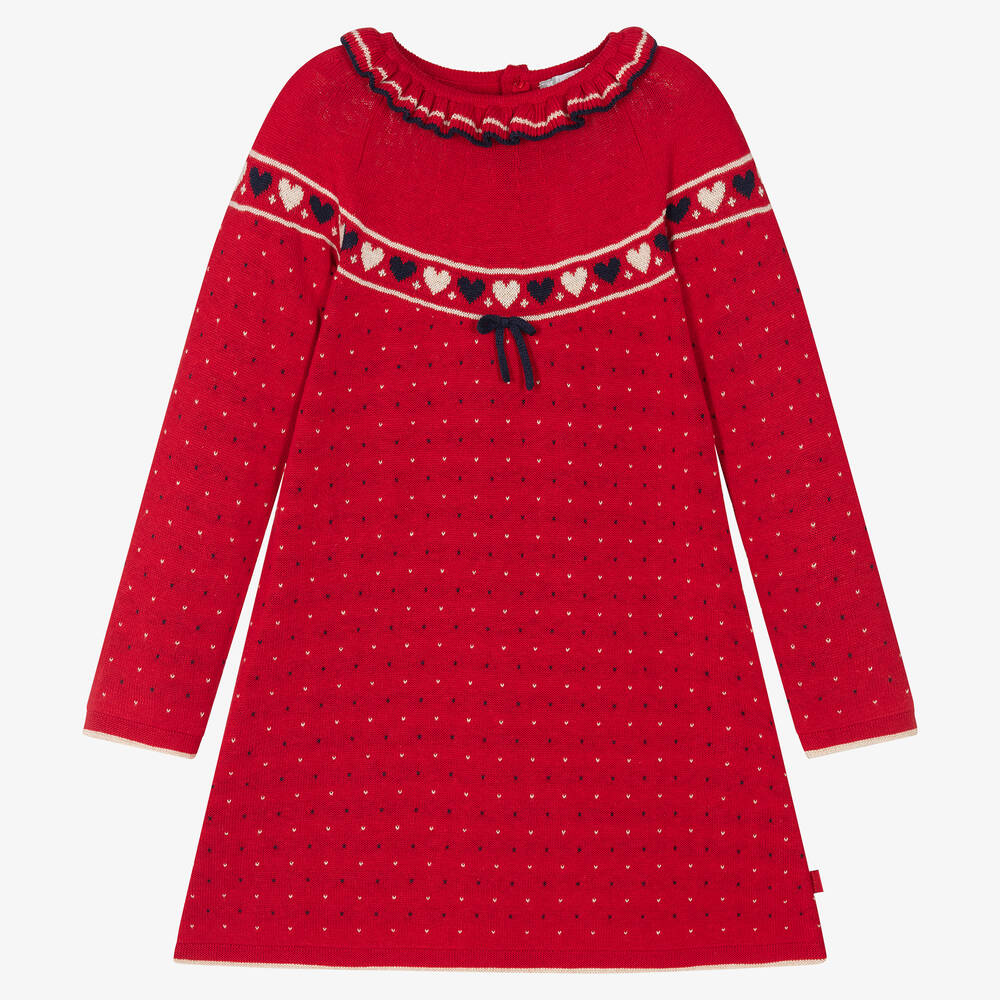 Tutto Piccolo - طقم فستان مزيج قطن محبوك لون أحمر | Childrensalon