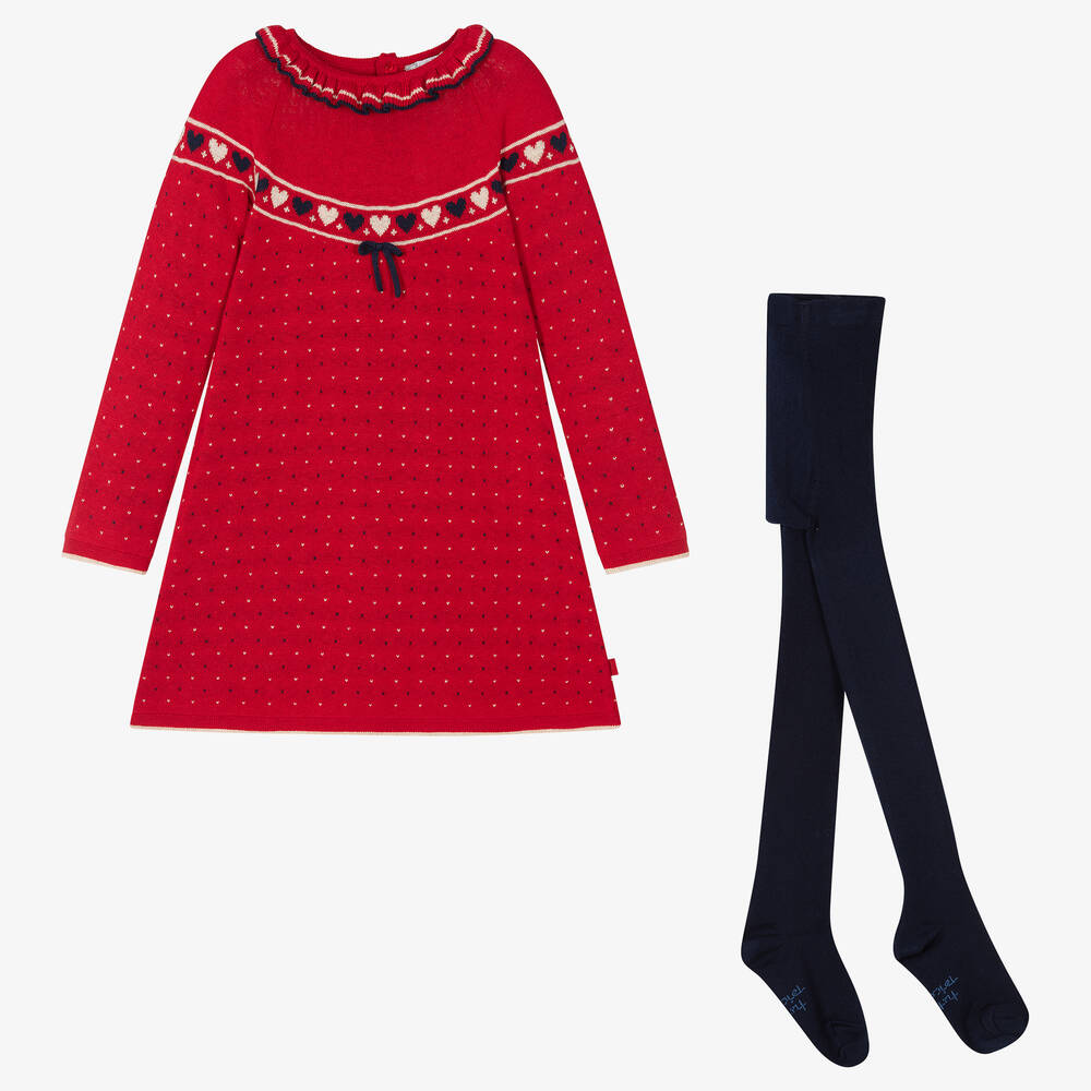Tutto Piccolo-Girls Red Knitted Dress Set | Childrensalon Outlet