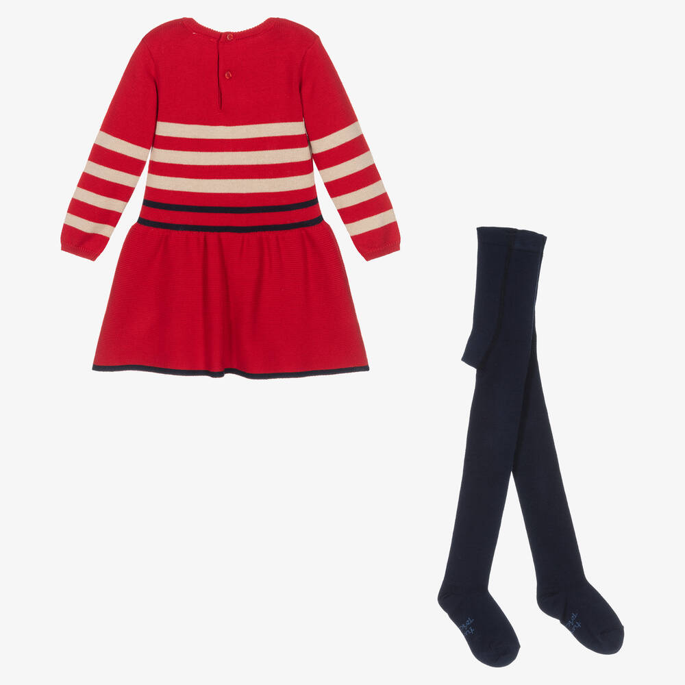 Tutto Piccolo Girls Red Knitted Dress Tights Set