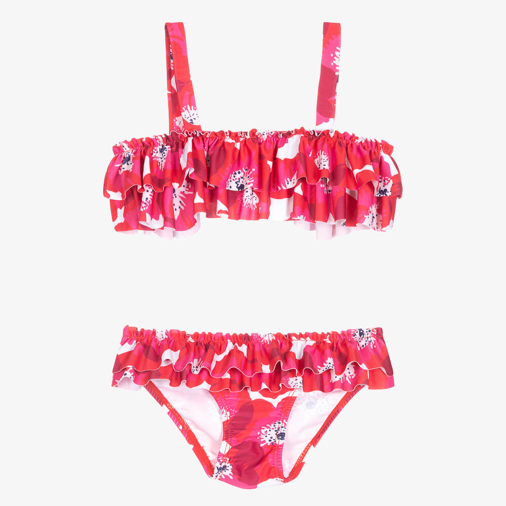 Tutto Piccolo - Girls Red & Pink Floral Bikini | Childrensalon
