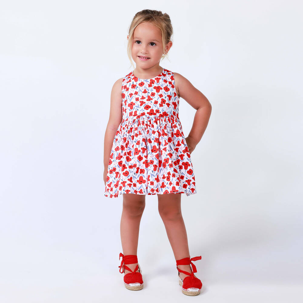 Tutto Piccolo-Платье из красного поплина с маками для девочек | Childrensalon Outlet