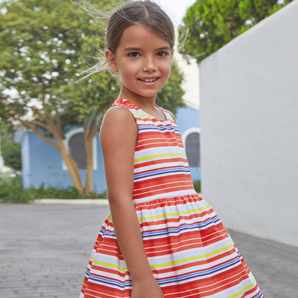 Tutto Piccolo-Girls Red Stripe Cotton Dress | Childrensalon Outlet