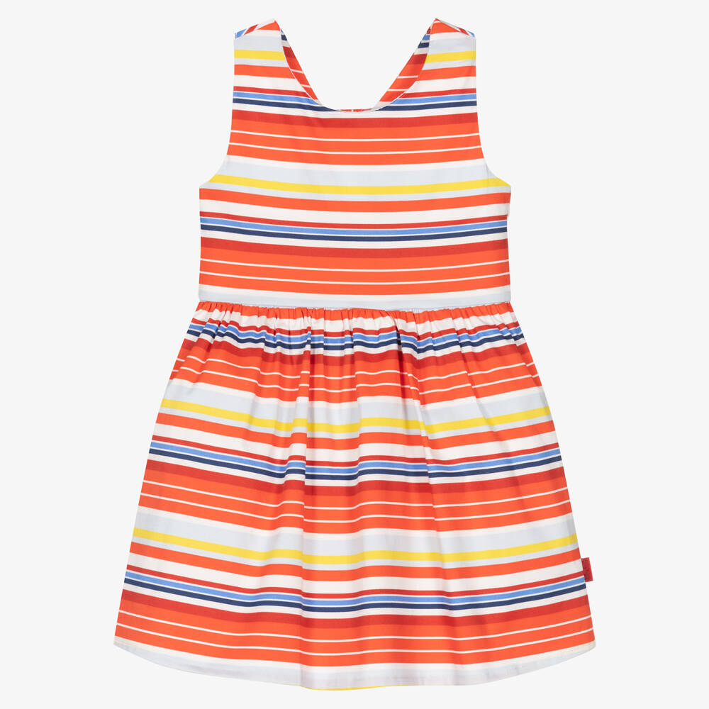 Tutto Piccolo - Girls Red Stripe Cotton Dress | Childrensalon