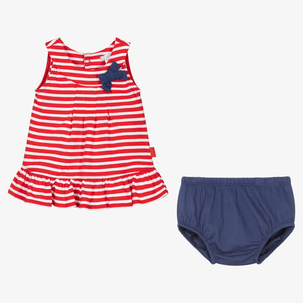 Tutto Piccolo-Girls Red Stripe Cotton Dress | Childrensalon Outlet
