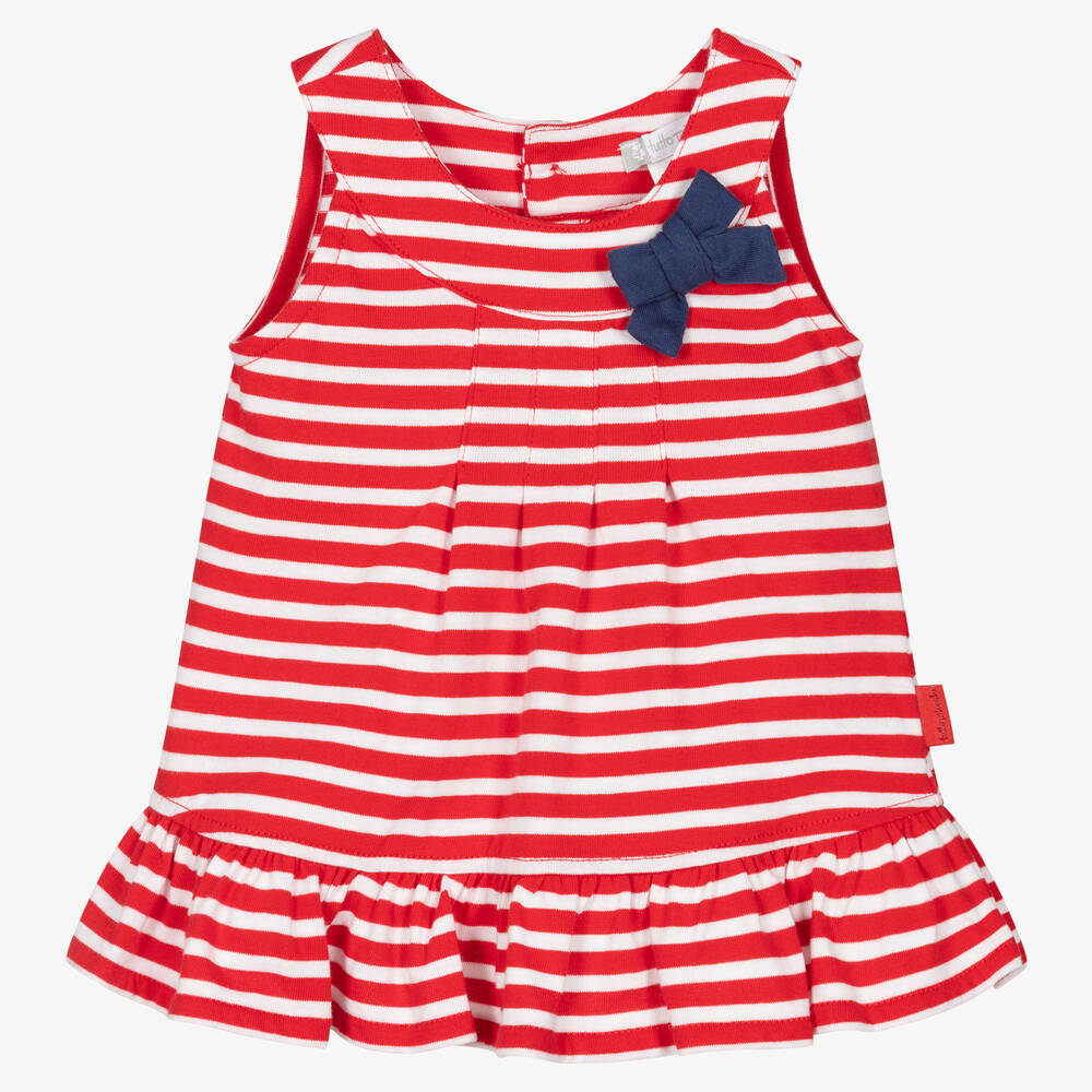 Tutto Piccolo - Girls Red Stripe Cotton Dress | Childrensalon