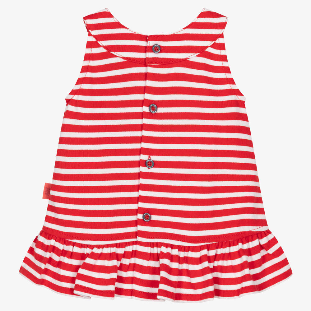 Tutto Piccolo-Girls Red Stripe Cotton Dress | Childrensalon Outlet