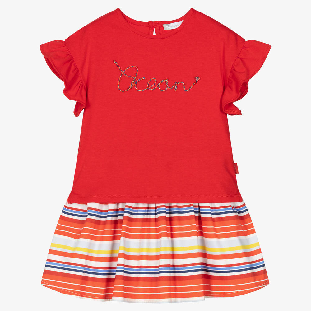 Tutto Piccolo - Girls Red Stripe Cotton Skirt Set | Childrensalon