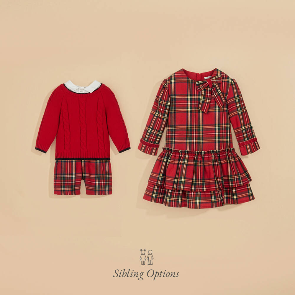 Tutto Piccolo-Girls Red Tartan Cotton Twill Dress & Tights | Childrensalon Outlet