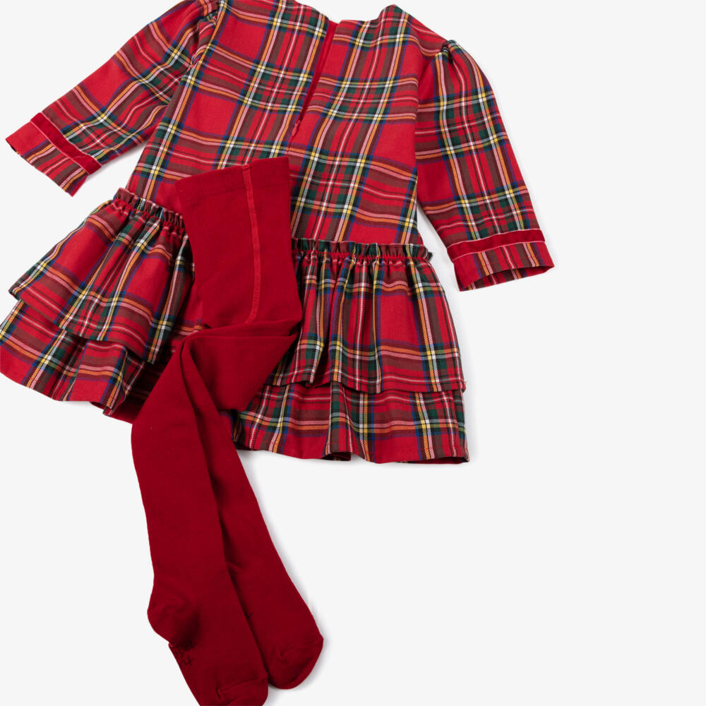 Tutto Piccolo-Girls Red Tartan Cotton Twill Dress & Tights | Childrensalon Outlet