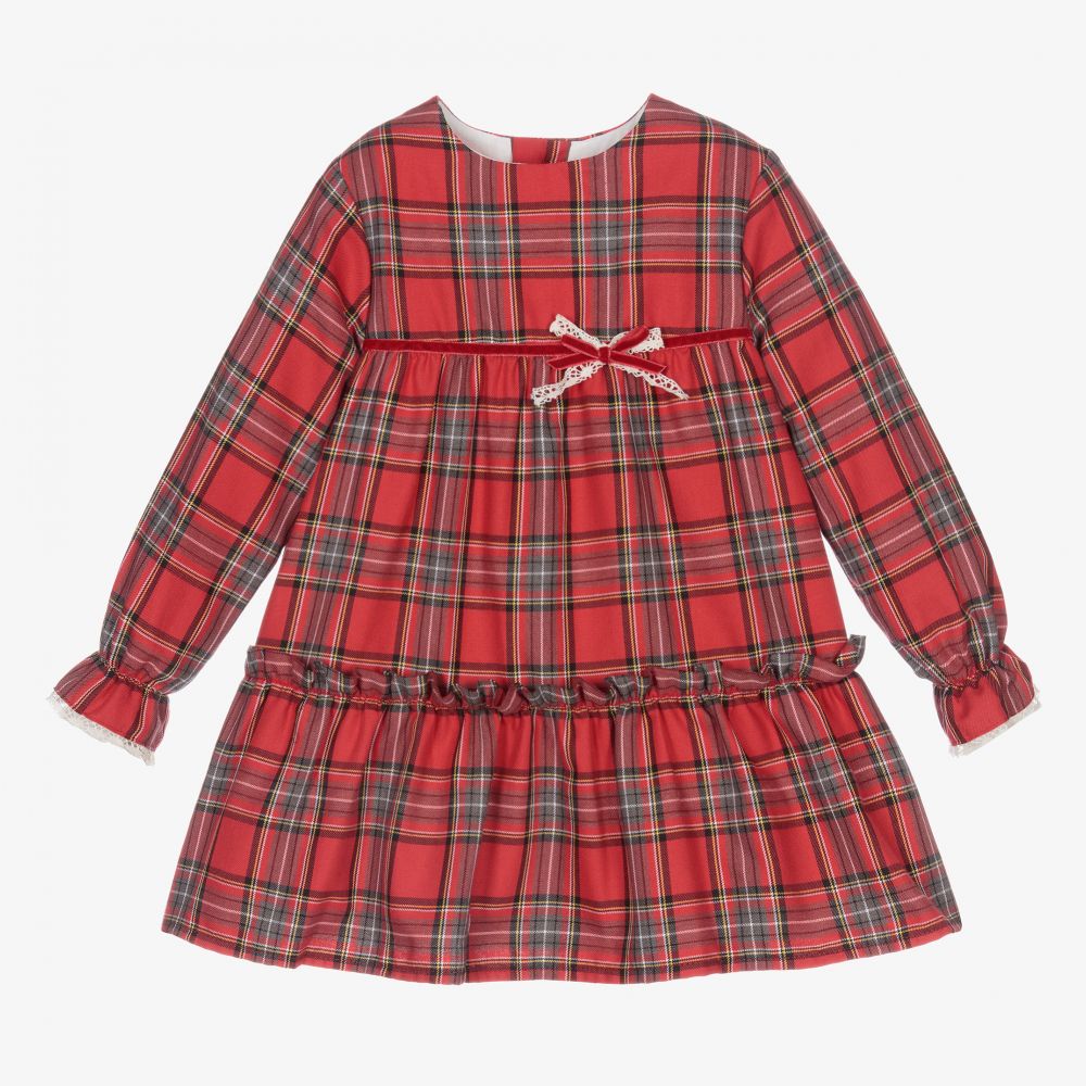 Tutto Piccolo - فستان قطن تويل تارتان لون أحمر ورمادي | Childrensalon