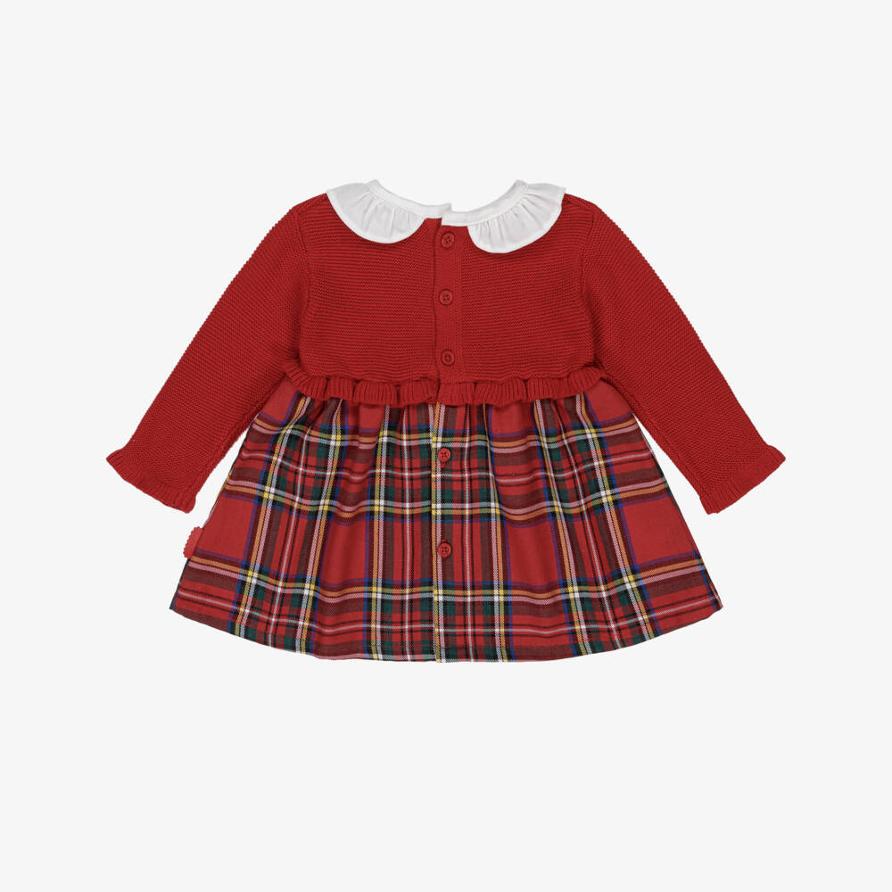 Tutto Piccolo-طقم فستان بناتي أحمر بنقشة الترتان | Childrensalon Outlet