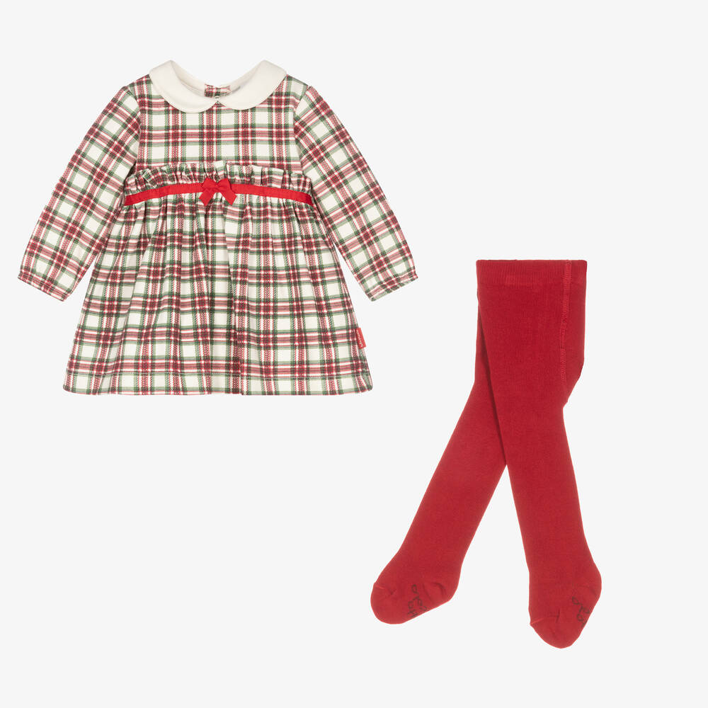Tutto Piccolo - Girls Red Tartan Dress & Tights Set | Childrensalon