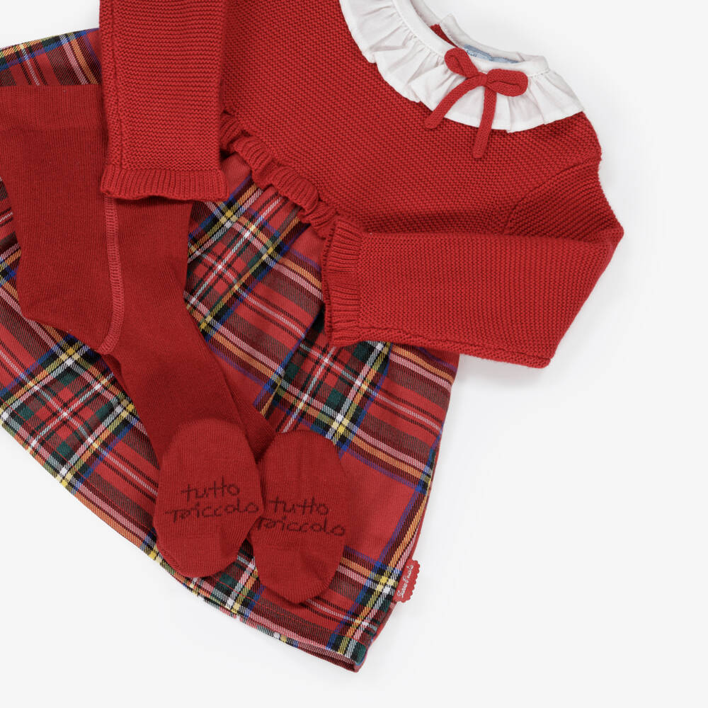 Tutto Piccolo-Girls Red Tartan Dress & Tights Set | Childrensalon Outlet
