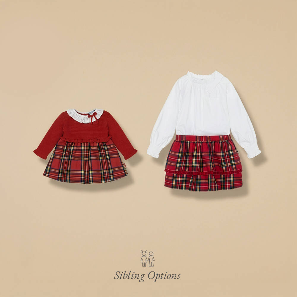 Tutto Piccolo-Girls Red Tartan Dress & Tights Set | Childrensalon Outlet