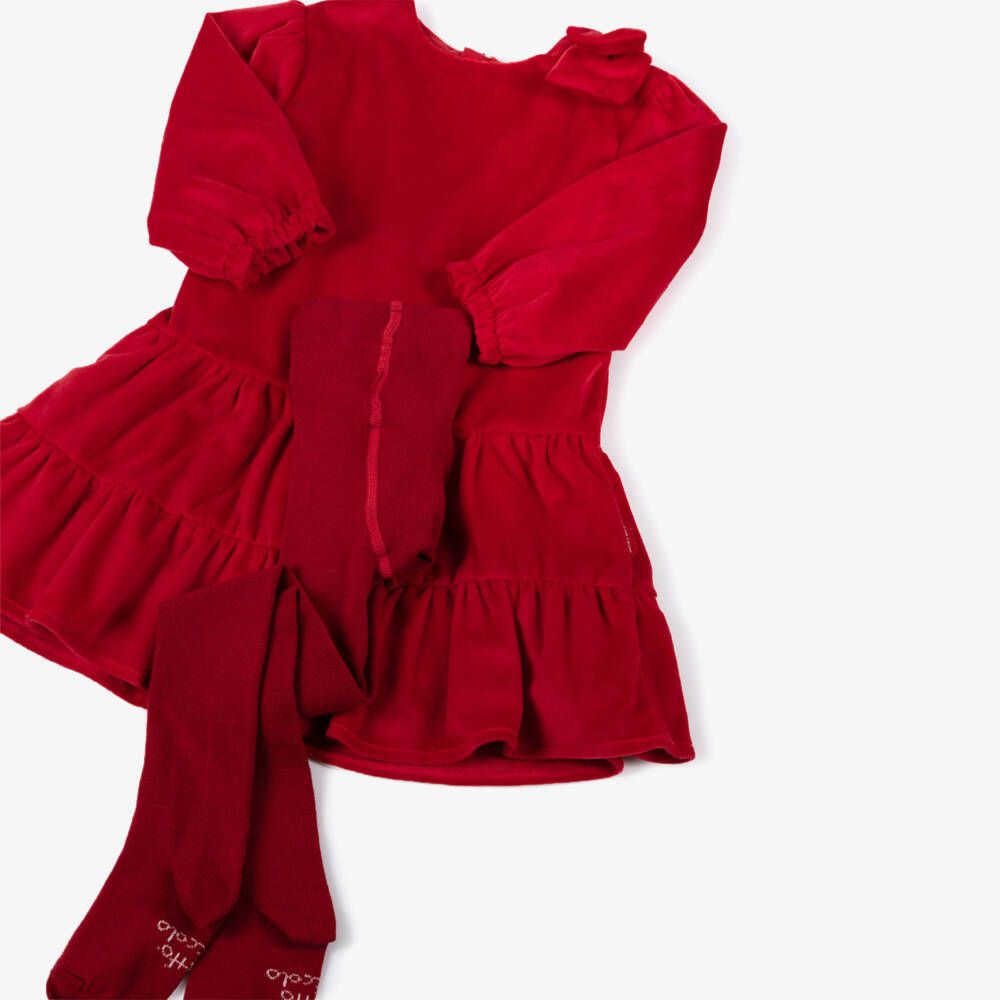 Tutto Piccolo-طقم مخمل أحمر للبنات مع فيونكة | Childrensalon Outlet