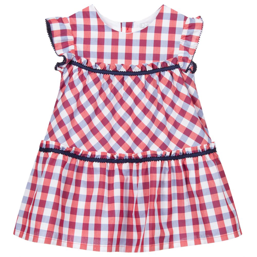 Red white check shop dress